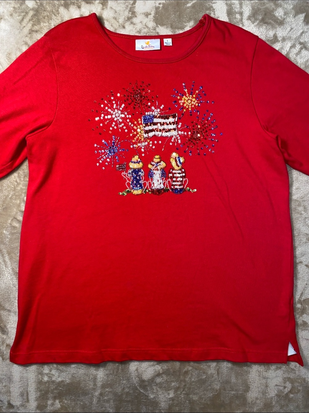 Vintage Quacker Factory Red Long-Sleeve Sequin Patriotic Tee